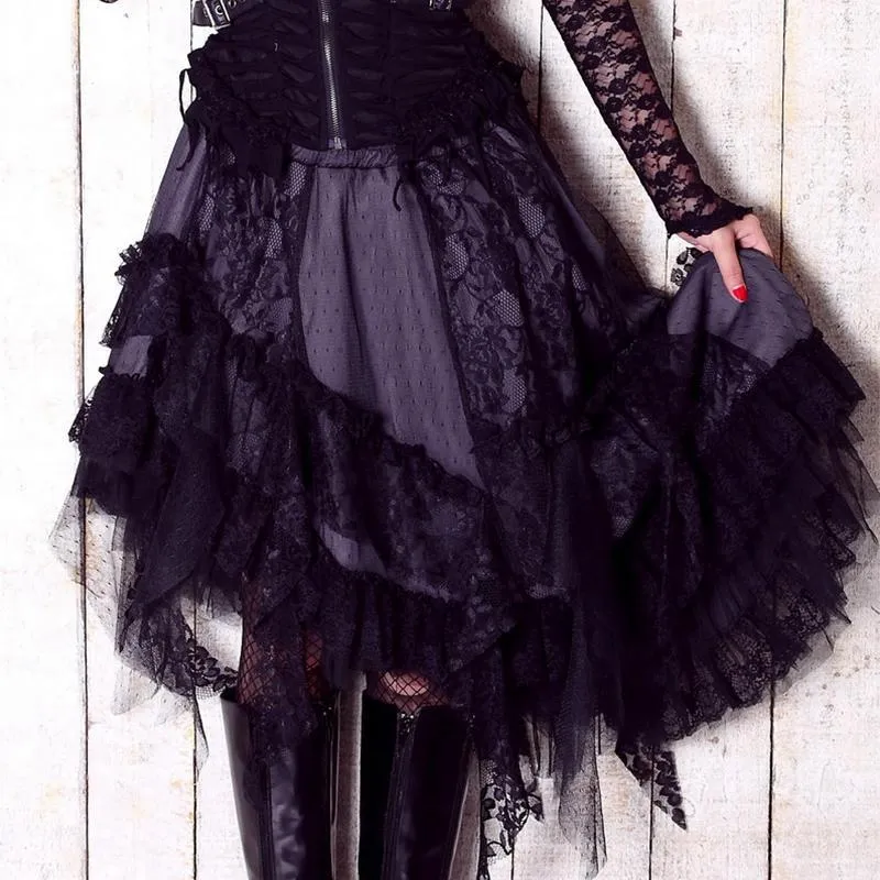 Women's Steampunk Irregular Lace Splice Layered Skirt