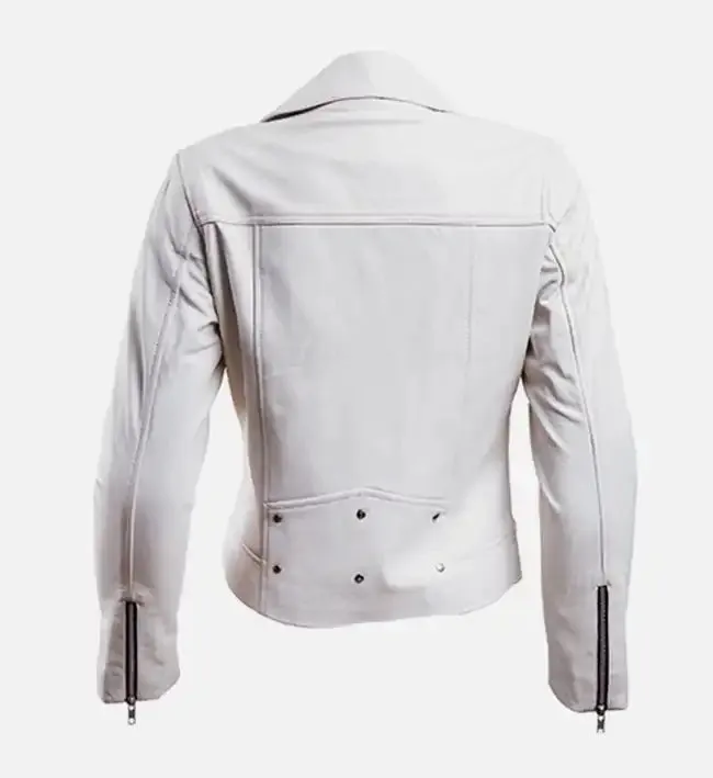 Women’s White Leather Biker Jacket