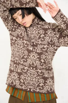 Wool Felted Jacquard Turtleneck Sweater in Mocha and Cream